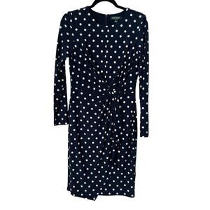 Lauren Ralph Lauren Dress Womens Size 8 Blue White Polka Dot Long Sleeve Midi